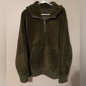 Banana Republic Olive Green Half Zip Hooded Pullover Sweater Soft Sherpa Mens XL